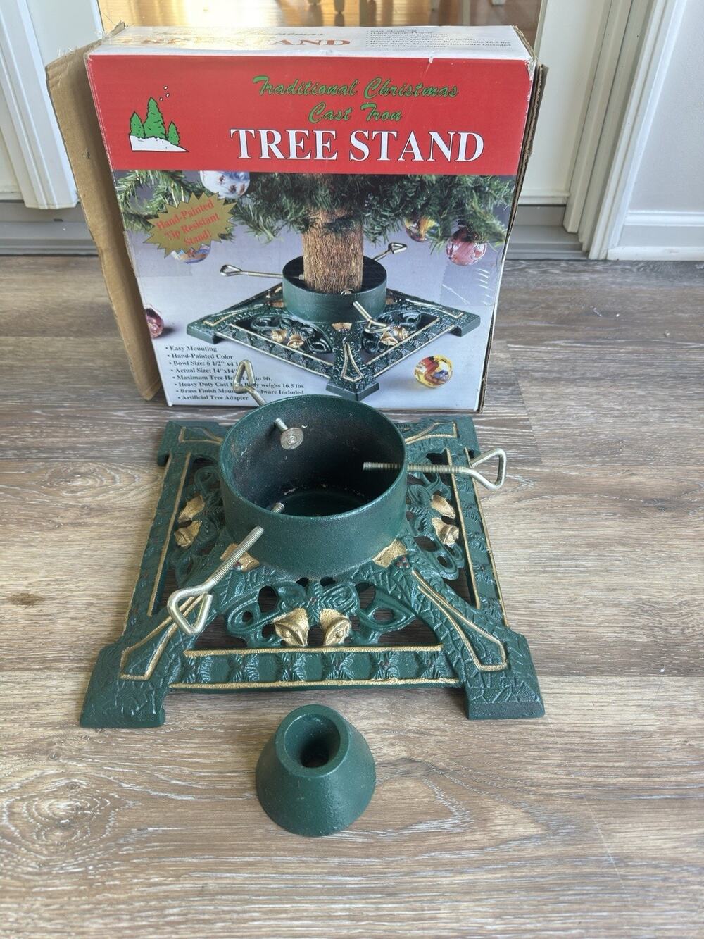 Vintage Cast Iron Christmas Tree Stand 9ft Hand-Painted Heavy 16.5 Lb